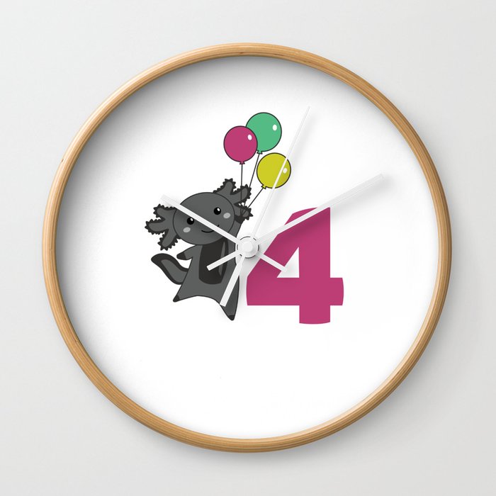 Axolotl Fourth Birthday Balloons For Kids Wall Clock