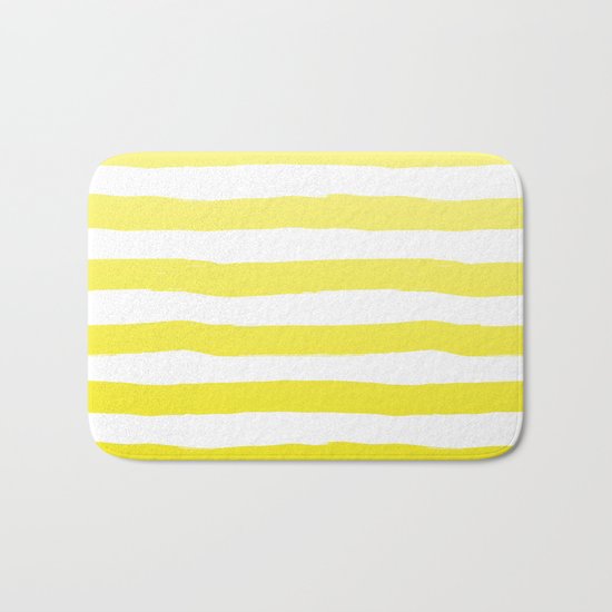 Sun Yellow Handdrawn horizontal Beach Stripes - Mix and Match with Simplicity of Life Bath Mat