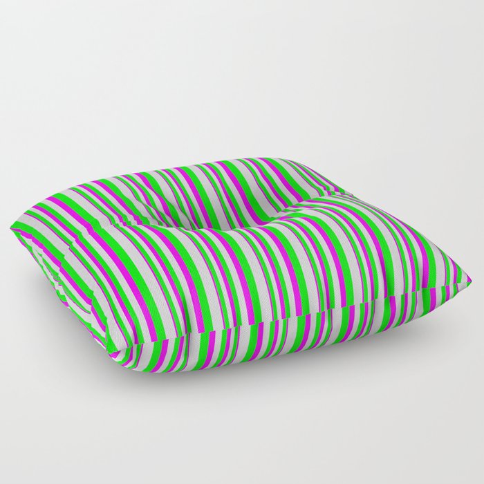 Fuchsia, Lime, and Light Grey Colored Lined/Striped Pattern Floor Pillow