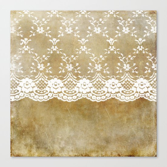 The elegant lady- White luxury foral lace on grunge backround Canvas Print
