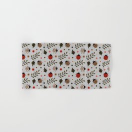 Ladybug and Floral Seamless Pattern on Light Grey Background Hand & Bath Towel