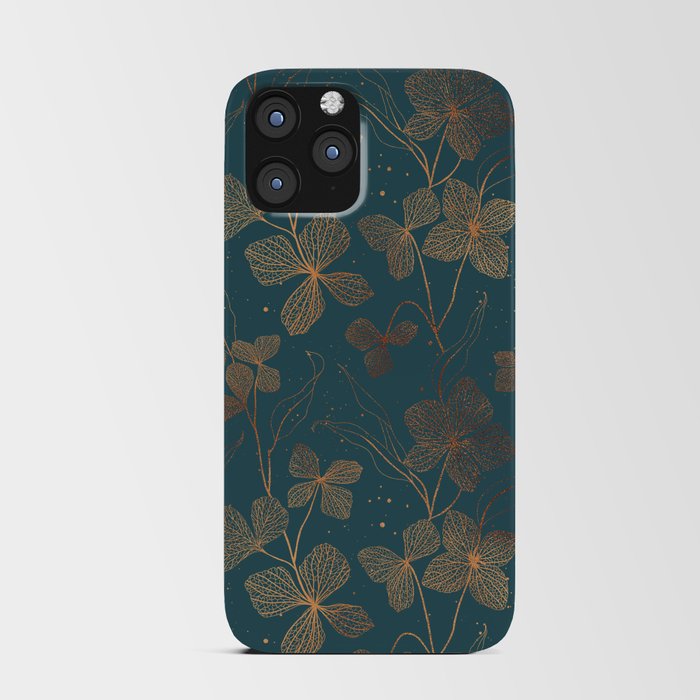 Copper Art Deco Flowers on Emerald  iPhone Card Case