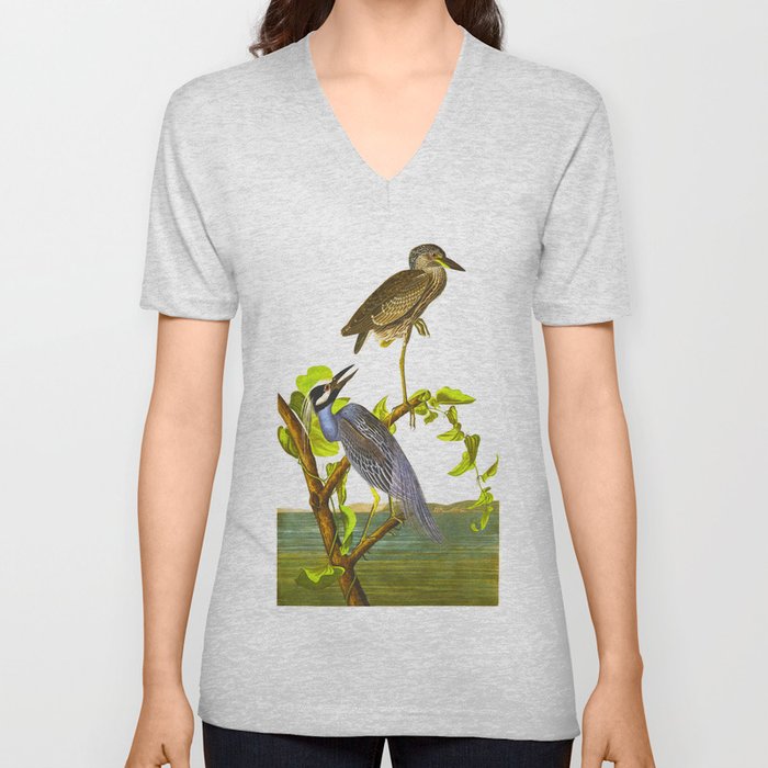 Yellow-Crowned Heron V Neck T Shirt