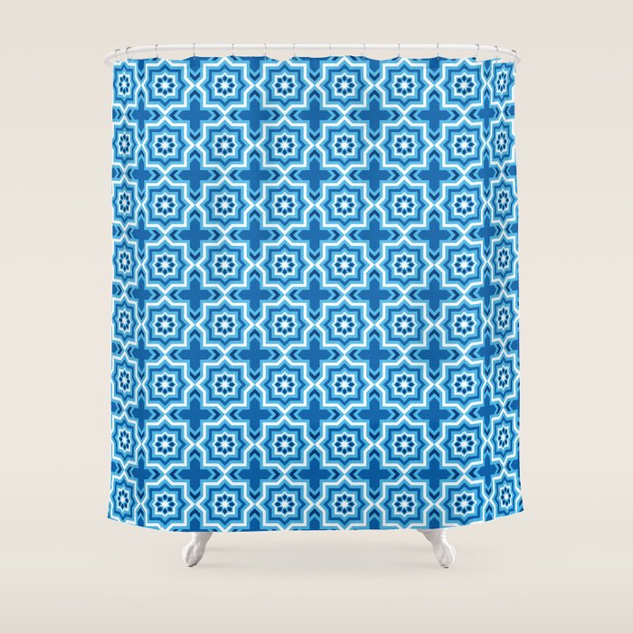 Moroccan Tile Cobalt Navy And Light Blue Shower Curtain By