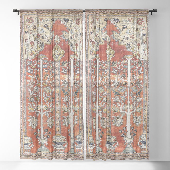 Silk Tabriz Northwest Persian Rug Print Sheer Curtain