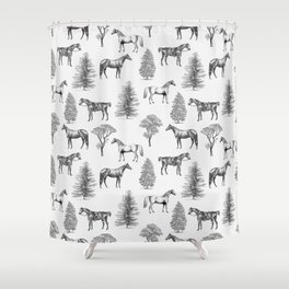 HORSES & TREES Black and white pattern  Shower Curtain