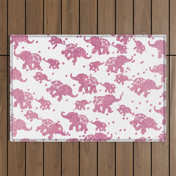 Elegant Abstract Pink Glitter Polka Dots Cute Elephant Outdoor Rug