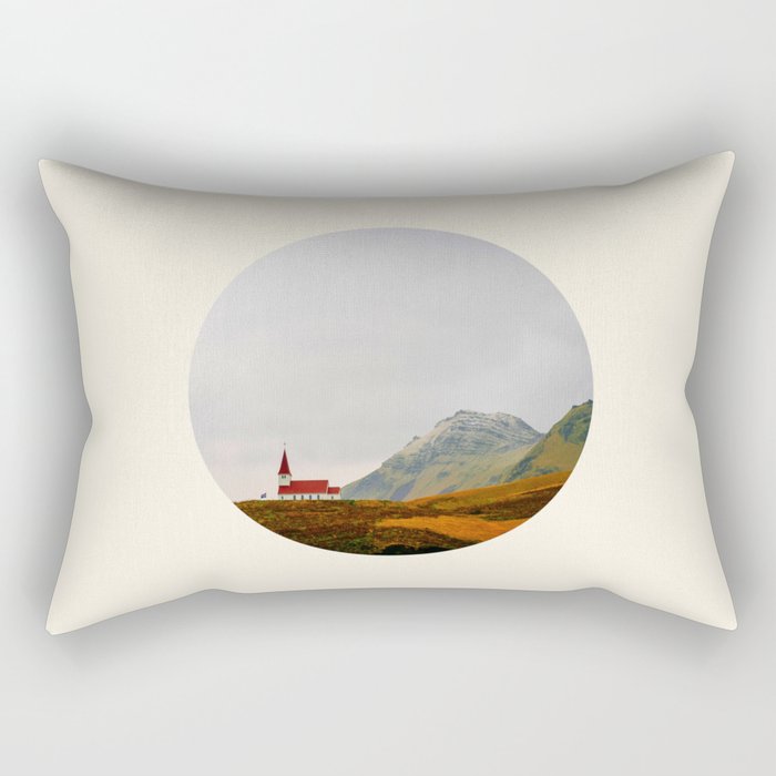 Lonely Icelandic Church Mountains Landscape Round Photo Rectangular Pillow