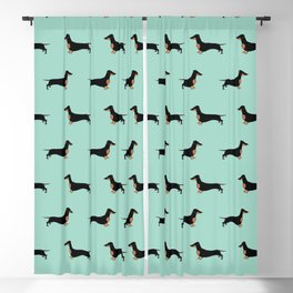 Black and Tan Dachshund Sausage Dog on Mint Green Background Pattern for Dog Lover Doxie Blackout Curtain