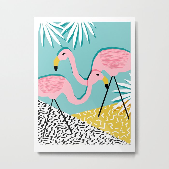 Bro - wacka design memphis throwback minimal retro hipster 1980s 80s neon pop art flamingo lawn Metal Print