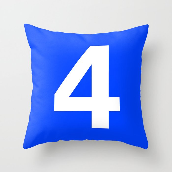 Number 4 (White & Blue) Throw Pillow