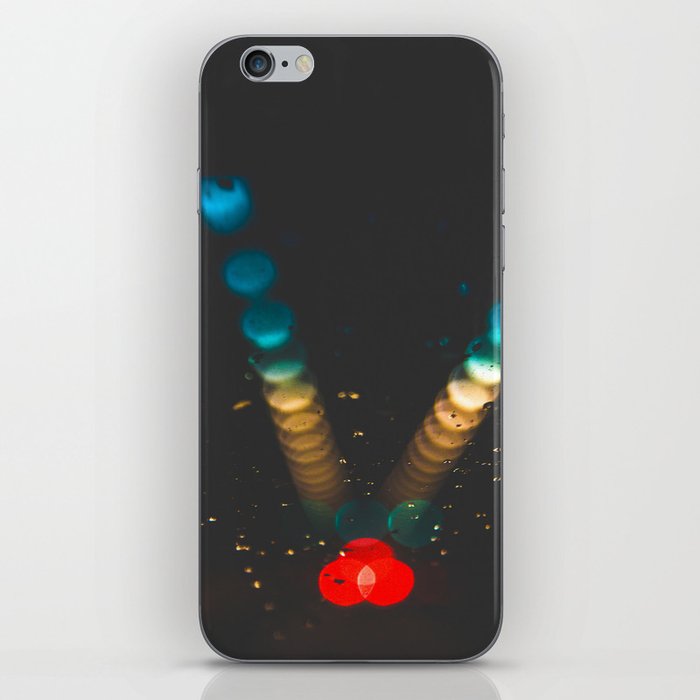 Blue Green Turquoise Red Bokeh Blurred Lights Shimmer Shiny Dots Spots Circles Out Of Focus iPhone Skin