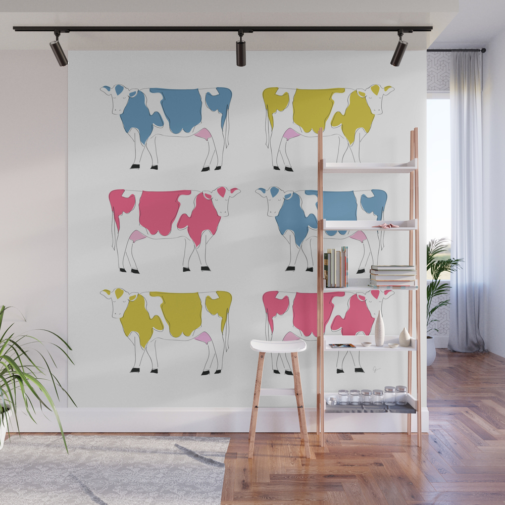 Colorful Rainbow Cows Wall Mural by carrielymandesigns