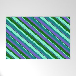 [ Thumbnail: Aquamarine, Teal, Slate Blue, and Dark Green Colored Striped Pattern Welcome Mat ]