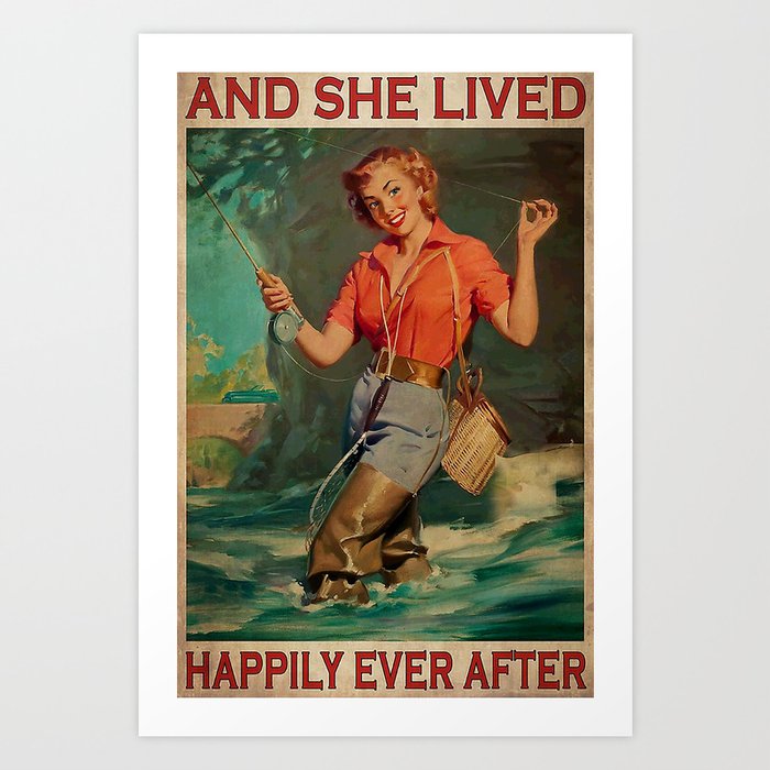Fly Fishing Girl Happily Poster Art Print by Motelo Hocla
