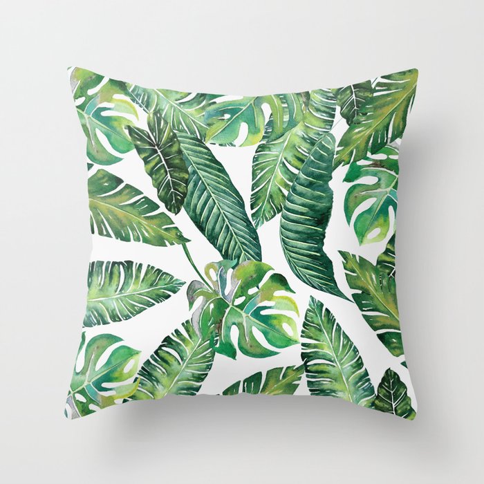 Jungle Leaves, Banana, Monstera #society6 Throw Pillow