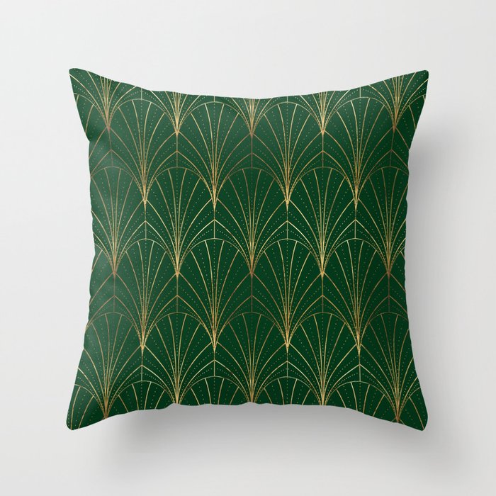 Art Deco Waterfalls // Emerald Green Throw Pillow