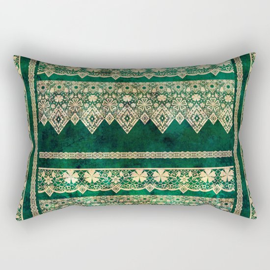 Vintage lace on Green velvet. Rectangular Pillow