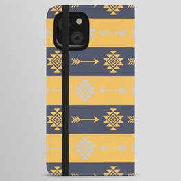 Aztec pattern - navy blue, yellow, light blue iPhone Wallet Case