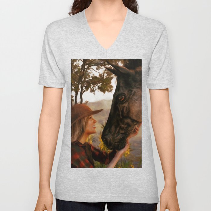 COUNTRY GIRLS (Girl and Her Horse) V Neck T Shirt