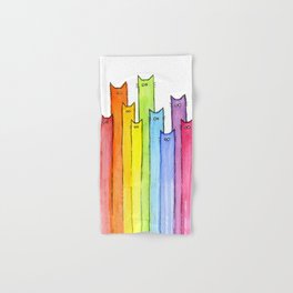 Cat Rainbow Watercolor Pattern Hand & Bath Towel