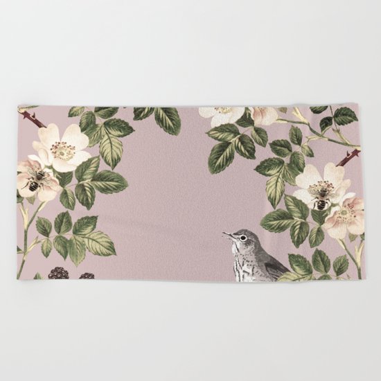 Birds and the Bees Pink Berry Beach Towel
