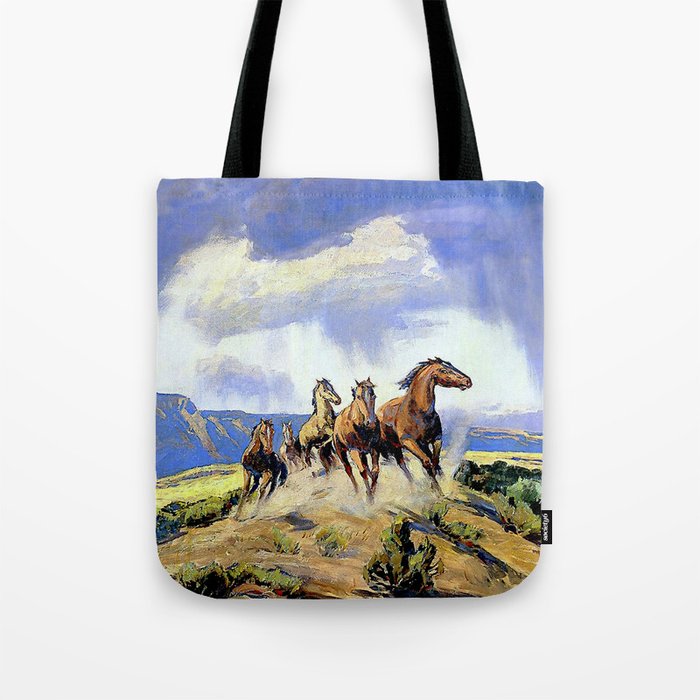 “Wild Horses of Nevada” by Carl Oscar Borg Tote Bag