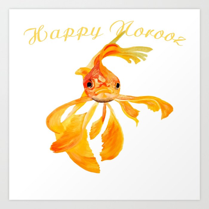 Happy Norooz Persian New Year Goldfish Isolated Art Print