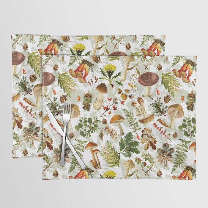 Vintage Botanical Wildflowers And Mushrooms Forest Meadow Placemat