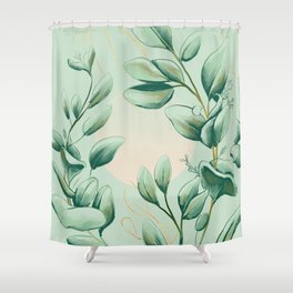 Soft Green Wild Herbs Folk Garden Shower Curtain