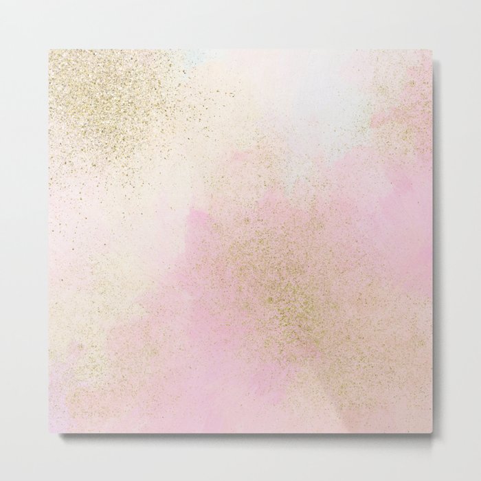 Pretty In Pink And Gold Delicate Abstract Painting Metal Print