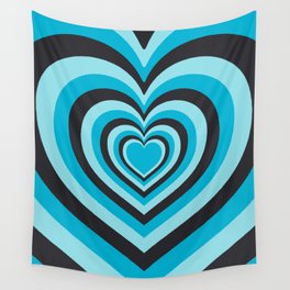 Retro Hypnotic Hearts Pattern in Blue (xii 2021) Wall Tapestry