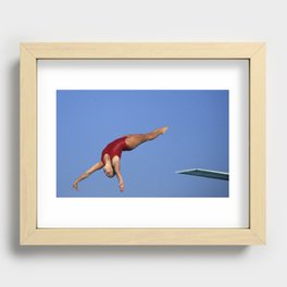 Woman diver flying through the air. Recessed Framed Print