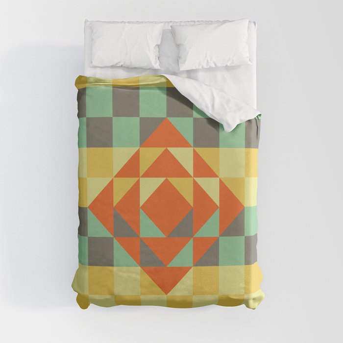 Green and yellow gingham checked ornament Duvet Cover