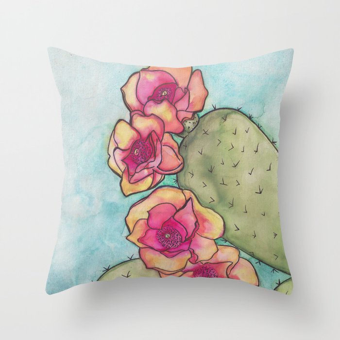 Prickly Pear Watercolor Illustration  Throw Pillow