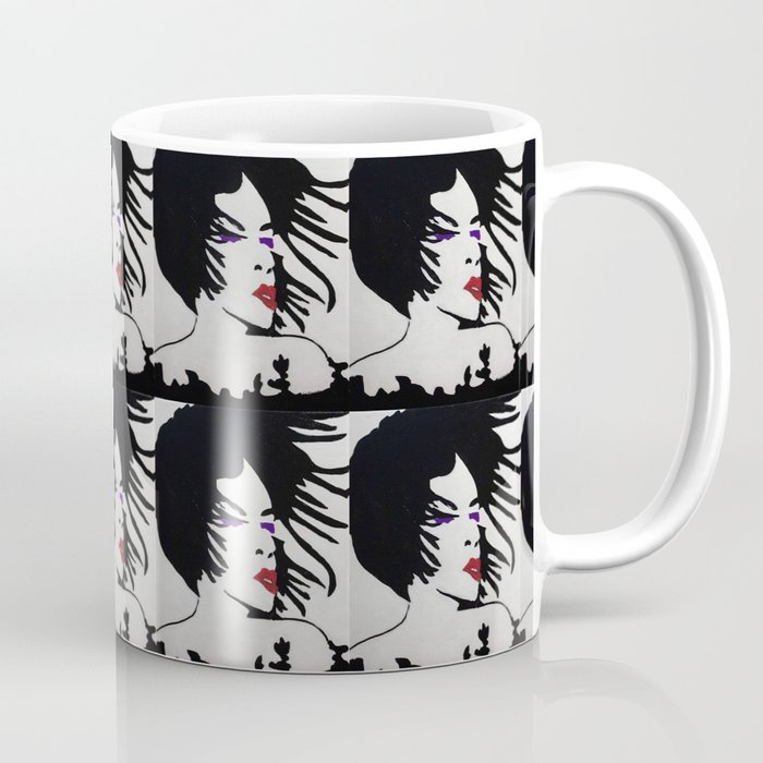 Glamour Vibe Red Lips and Purple Eyes Portrait Silhouette Coffee Mug