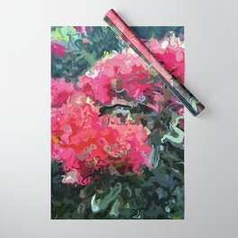 Red flower blossoms amid lush green foliage Wrapping Paper