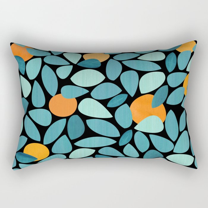 Mid Century Botanical Woodblock Abstract Design Rectangular Pillow