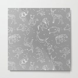 Origami Constellations - geometric animals constellations design - grey Metal Print | Constellation, Star, Bedding, Animalart, Drawing, Nurseryart, Sky, Geo, Origami, Starpillow 