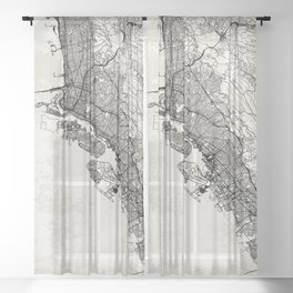Oakland USA - City Map - Black and White Sheer Curtain