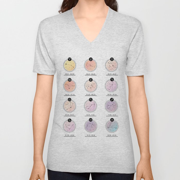 Zodiac Chart | Pastel Gradient V Neck T Shirt
