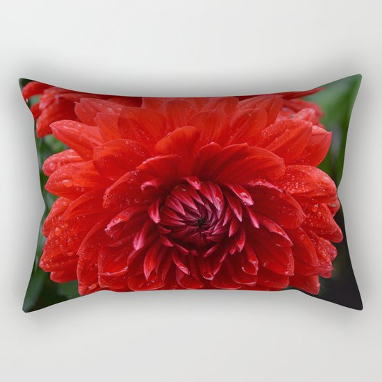 Fresh Rain Drops - Red Dahlia Rectangular Pillow
