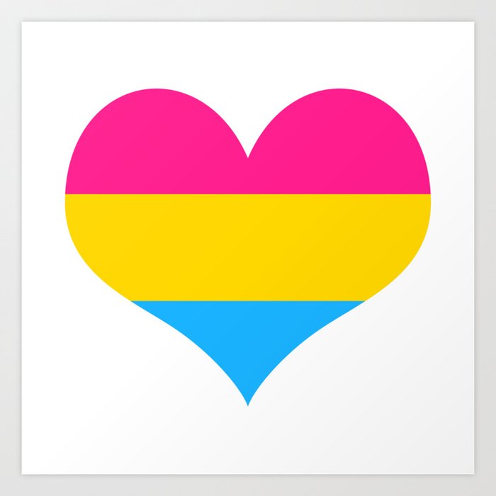Pansexual pride flag colors in a heart shape Art Print