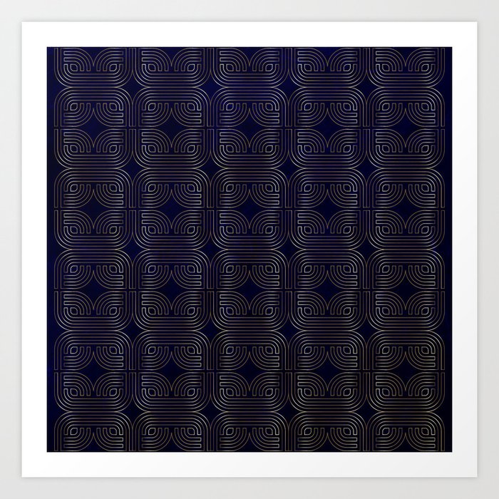 Navy silver Geometric pattern elegant Art Print