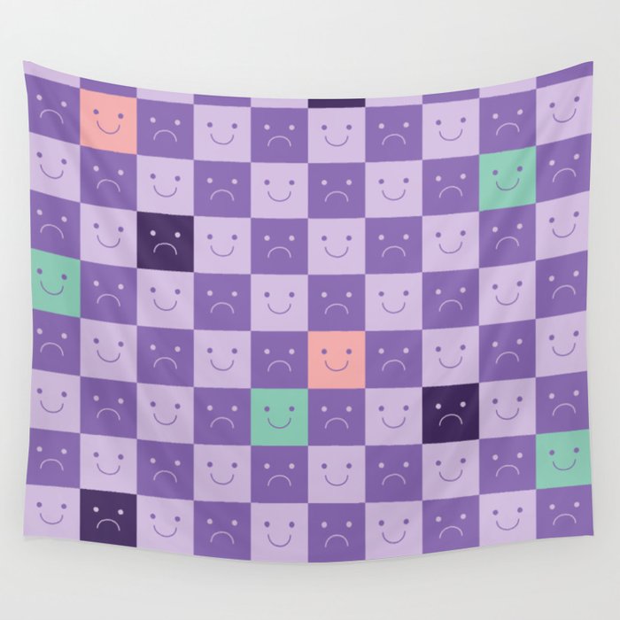 Plaid of Emotions pattern lilac Wall Tapestry