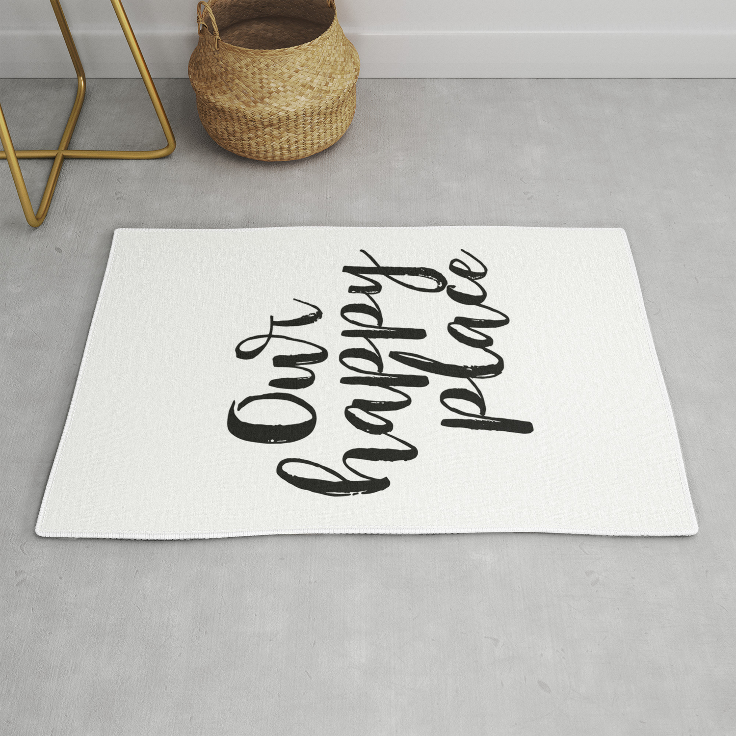 Our Happy Place Printable Kitchen Wall Art Digital Download Love Quote Black And White Large Poster Rug By Micheltypography Society6