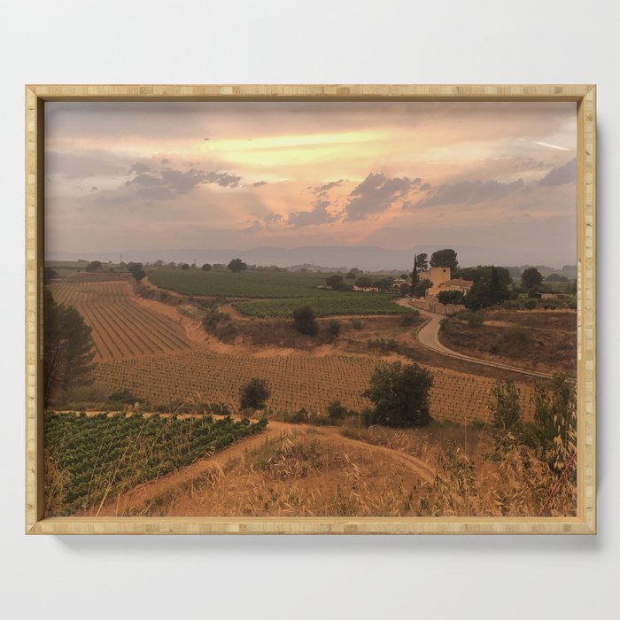 Barcelona, Spain - Pink Sunset at a Vineyard Serving Tray