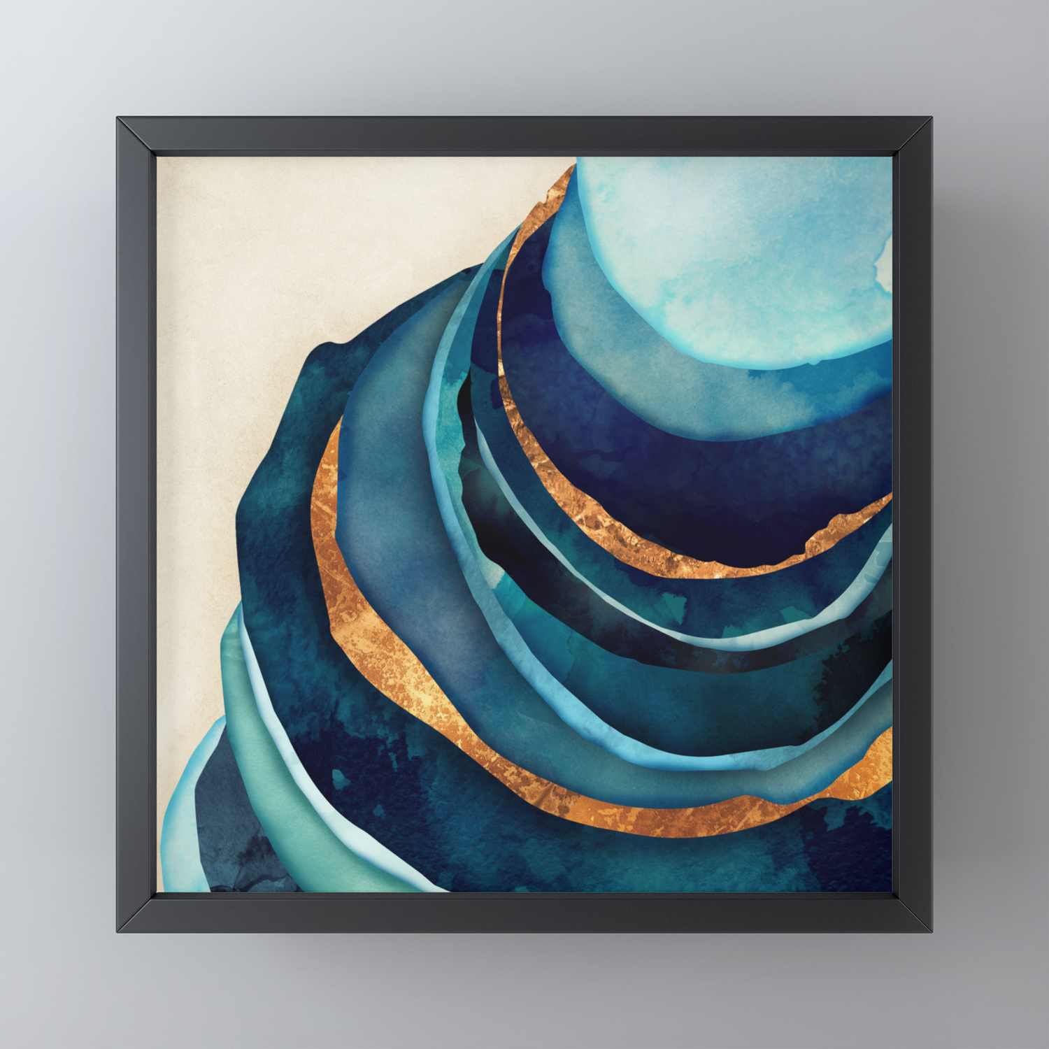 Abstract Blue With Gold Framed Mini Art Print By Spacefrogdesigns
