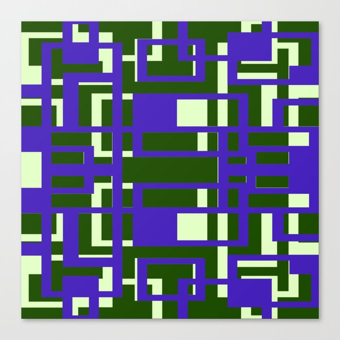 Rectangles Blue White Geo Abstract On Green Canvas Print