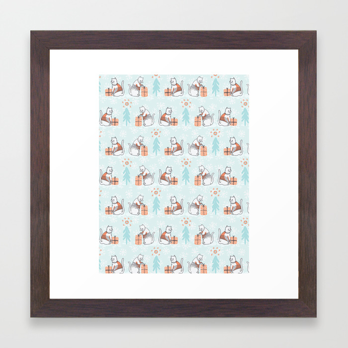Christmas Cat In Embroidery Sweater Seamless Vector Pattern Framed Art Print By Limolida Society6